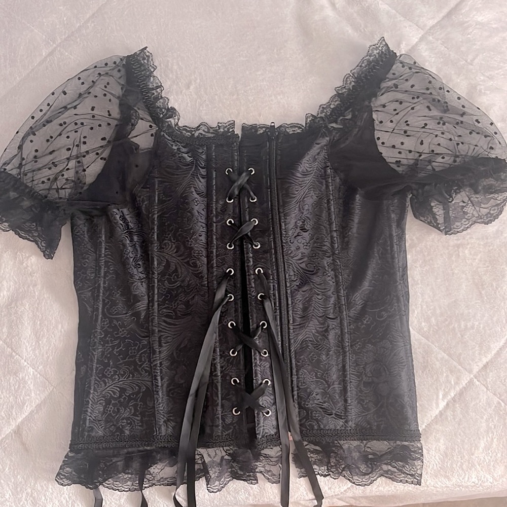 LARGE Gothic Lace and Satin Black Corset